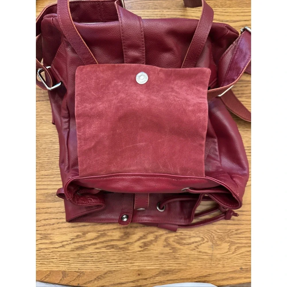 AmeriLeather Backpack Red Pebbled Soft Leather Drawstring Bag Purse‎ Clean Boho